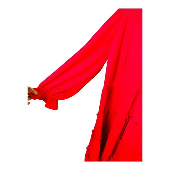 Emma & Michele Womens Tiered Mini Dress Flutter Long Sleeve Red Plus Size 20W - Picture 3 of 9